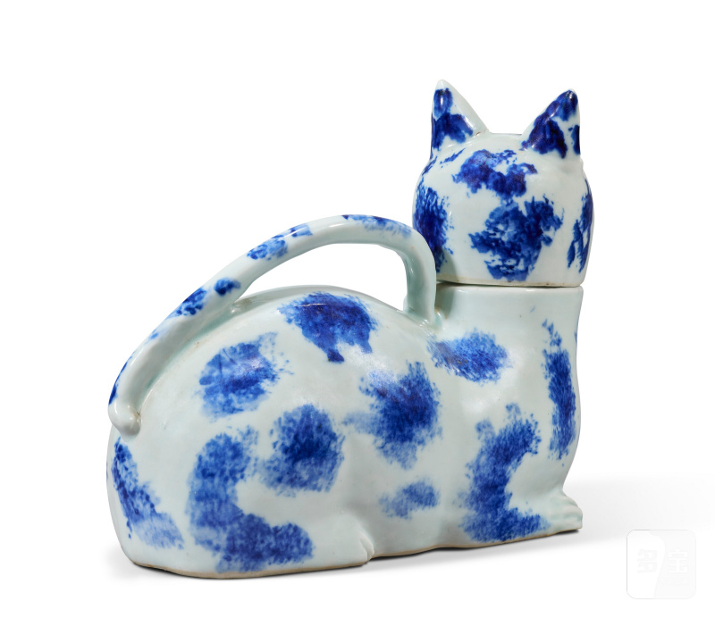 BOURDALOUE EN FORME DE CHAT EN PORCELAINE BLEU BLANC  CHINE, DYNASTIE QING, XVIIIE-XIXE SIÈCLE - 图4